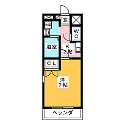 パラッツォT・H黄金 1Kの間取図画像