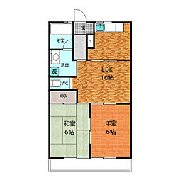 クイーンシティＡ 2階2LDKの間取り