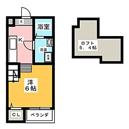 有縁（ウーエン） 2階1Kの間取り