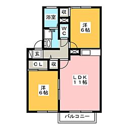 ラ・カージェ松浦 2階2LDKの間取り