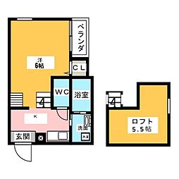 Stage松原町 2階1Kの間取り