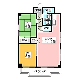 シャトレ大万 2階2LDKの間取り