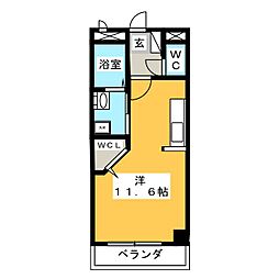 Ｐａｒｋ　Ｆｒｏｎｔ　Ｎａｋａｍｕｒａ 3階ワンルームの間取り