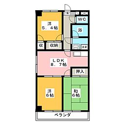 クレール本陣 2階3LDKの間取り