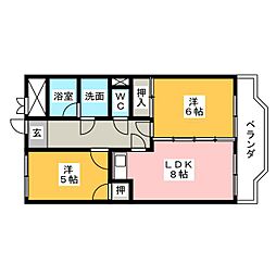 福田マンション 2DKの間取図画像