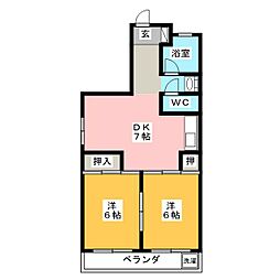 シャトー角田 2DKの間取図画像