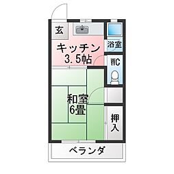 コーポ下中 1Kの間取図画像