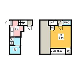 バウコーポ栄生 1Kの間取図画像