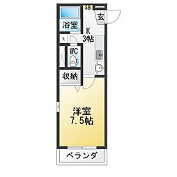 ルネッサ岩塚 1Kの間取図画像