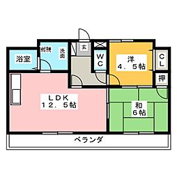 名西ハイツ 2LDKの間取図画像
