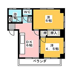 近藤荘 2DKの間取図画像