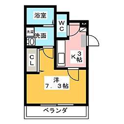 アマーレ松原 1Kの間取図画像
