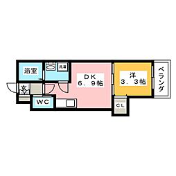 ハーモニーテラス塩池町2 1DKの間取図画像