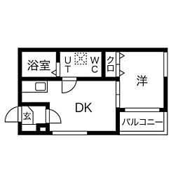 ハーモニーテラス高道町3 1DKの間取図画像