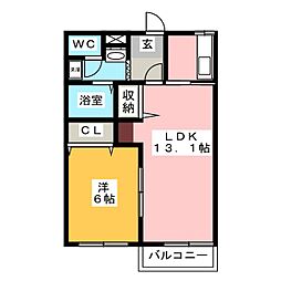 ニューエステートB 1LDKの間取図画像