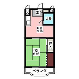 サンハイツこざくら 3階1DKの間取り