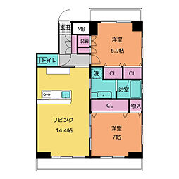 シティーパル桜山 1DKの間取図画像