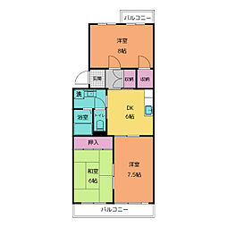 テラス台町 4階3DKの間取り