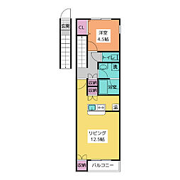 瑞穂ケ丘ビリーブ館 2階1LDKの間取り
