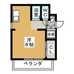 ウエストパーク川名 4階ワンルームの間取り