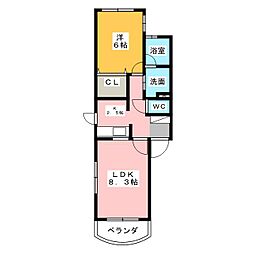 セレアス桜山 1階1LDKの間取り