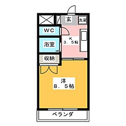 サンライズ松本 4階1Kの間取り