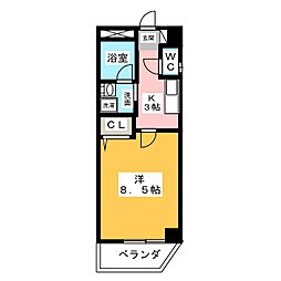 スカイコート阿由知通 8階1Kの間取り