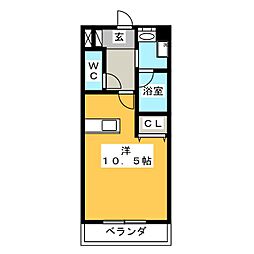 グランシャリオ長谷 4階ワンルームの間取り