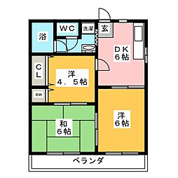 ベルシティ台町 2階3DKの間取り