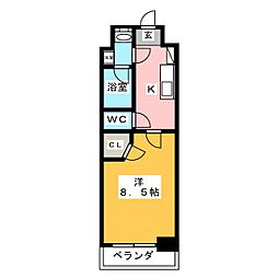 ゼスタレジデンス桜山 3階1Kの間取り