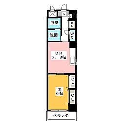 パステル瑞穂通 3階1DKの間取り