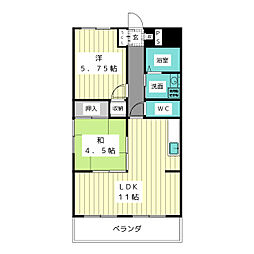 ドゥーブル檀渓 3階2LDKの間取り