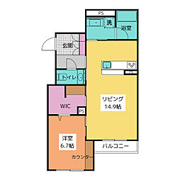 レジェロ川名 3階1LDKの間取り