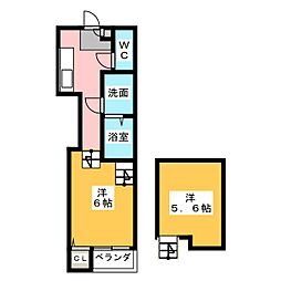 スリジェ桜山 2階1Kの間取り