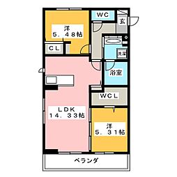 アンソレイエ　トモ 2階2LDKの間取り