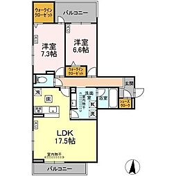 セレスティア檀渓通 2LDKの間取図画像