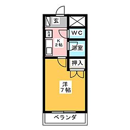 リバーエイト南分 1Kの間取図画像