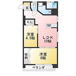 名豊第2ビル 2LDKの間取図画像