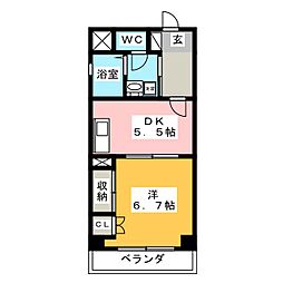 ロイヤルシーズ 1DKの間取図画像