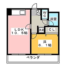 Blois亀城 1LDKの間取図画像