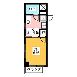 安藤ビル 4階1Kの間取り