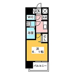 ディアレイシャス金山 6階1Kの間取り