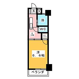 シャトー山田 5階1Kの間取り
