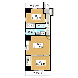 RECO東別院 7階2SDKの間取り