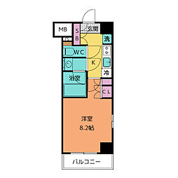 ザ・パークハビオ名古屋松原 11階1Kの間取り