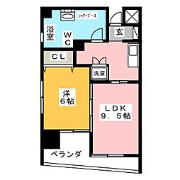 レインボーピア八熊 2階1LDKの間取り