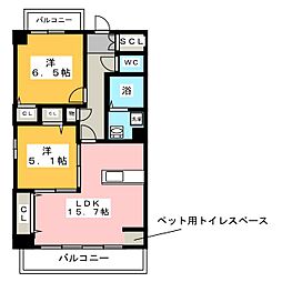 クレセール 3階2LDKの間取り