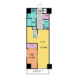 GRANDUKE正木 14階1LDKの間取り