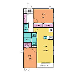 ヘーベルメゾン金山東 2階2LDKの間取り