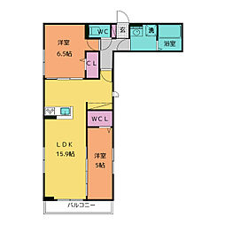 シャルルーズ 2階2LDKの間取り